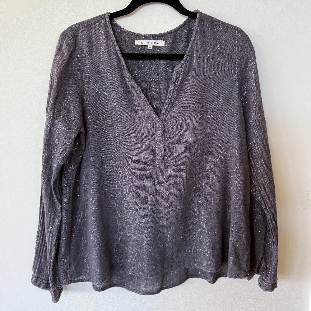 Xirena Grey Silver Metallic Blouse
